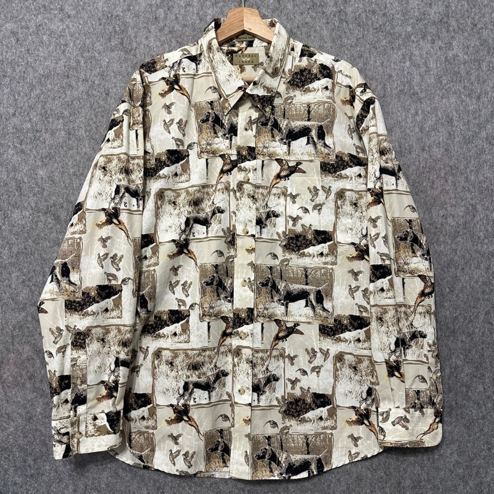 Natural Issue Mens 2XL Wrinkle Free Hunting Shirt Bird Dog Pheasant Print‎ Tan